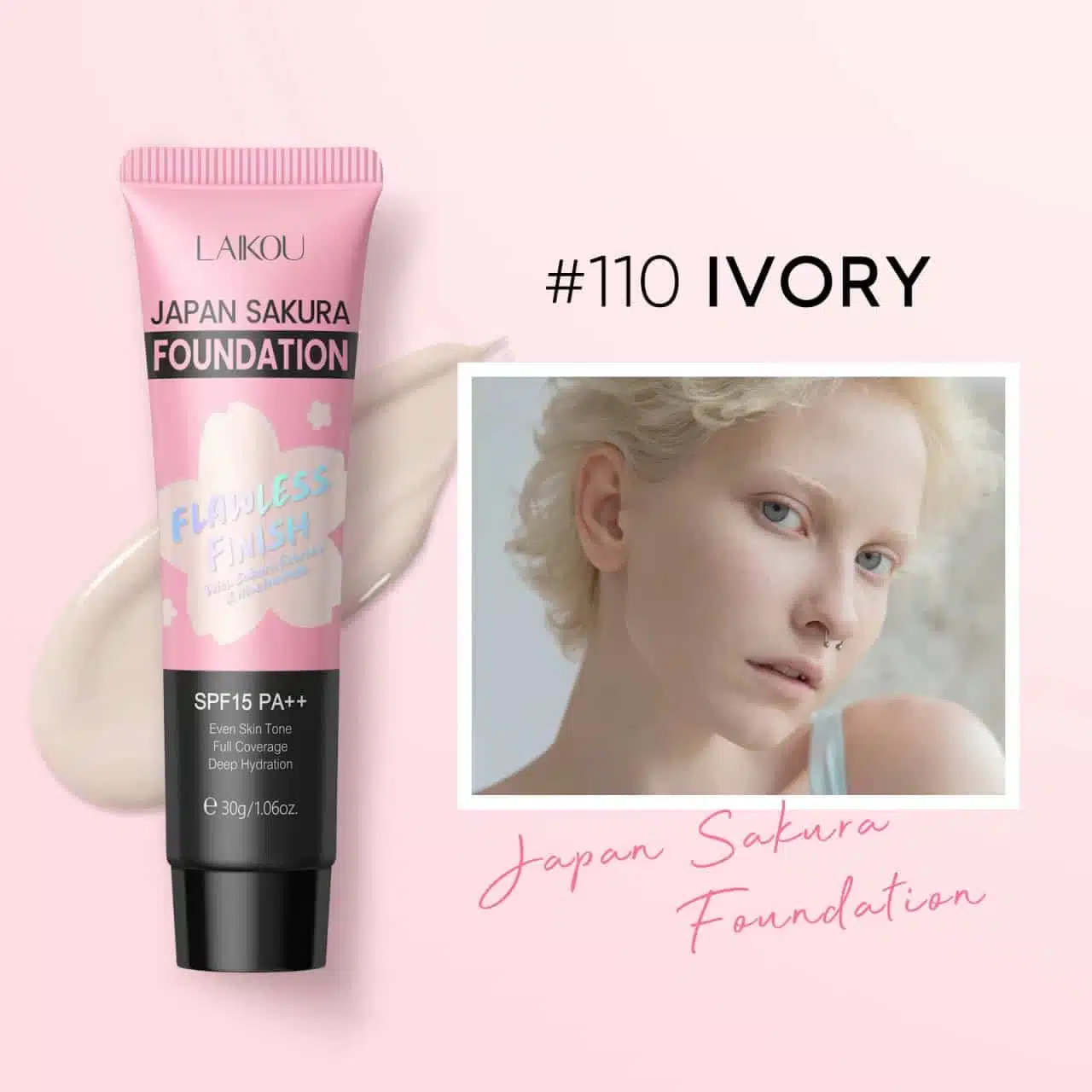 LAIKOU Sakura Foundation Ivory Flawless Finish SPF15 PA++ – 110 Ivory